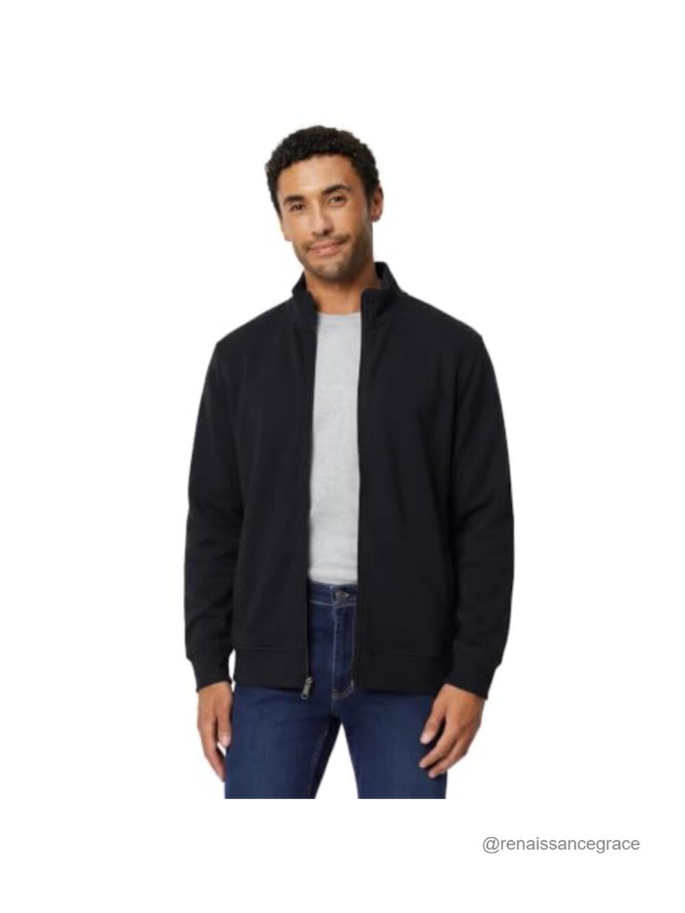 Men's Full Zip Mock Neck French Terry Sweatshirt Lightweight Cotton
